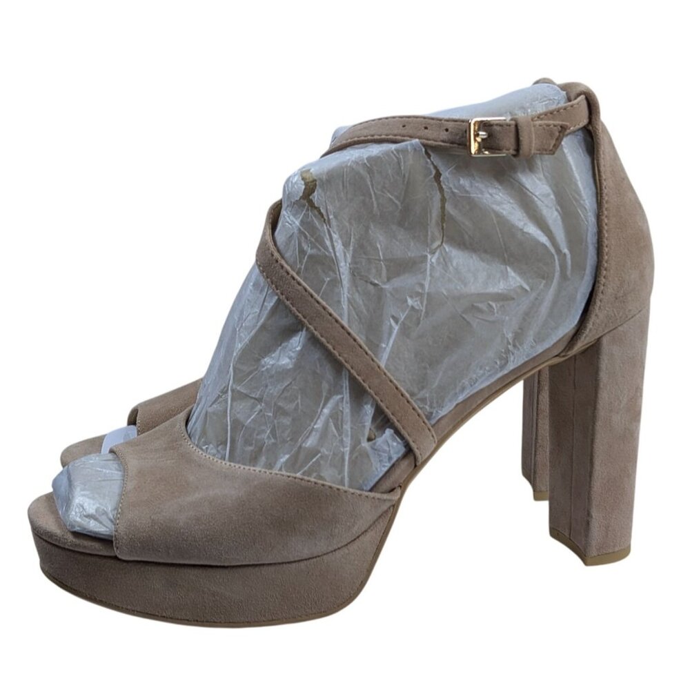 Naturalizer Melody Taupe Suede Platform PeepToe Block Heel Sandals Womens 9.5M